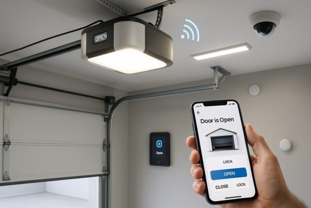 Smart garage door replacement with mobile app and home automation integration