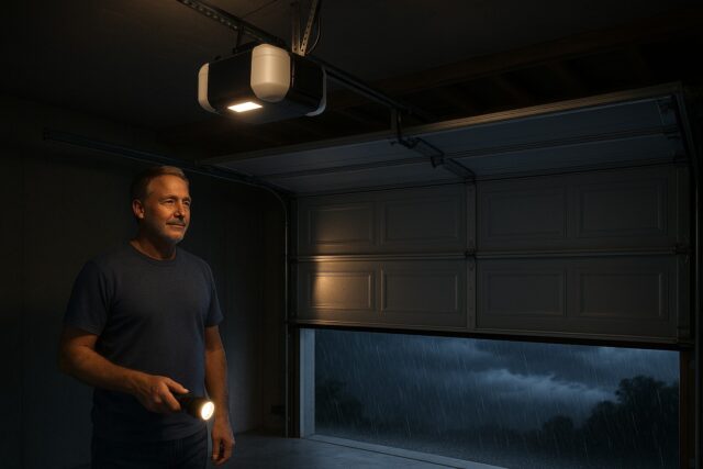 Automatic garage doors equipped with a reliable battery backup system for uninterrupted operation during power outages.